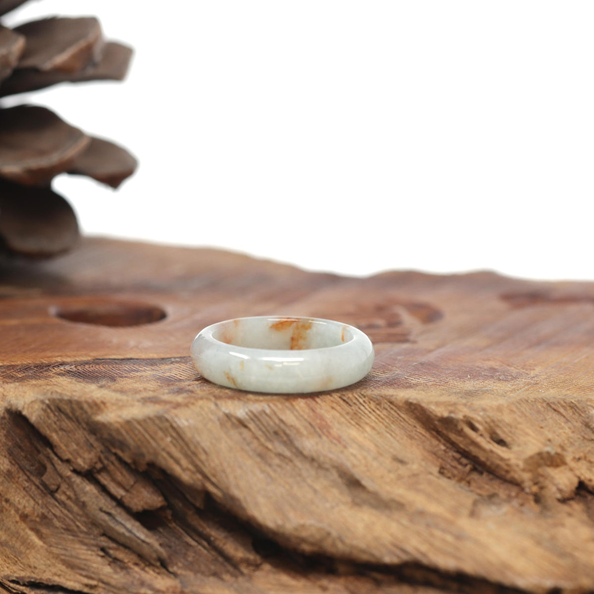 Baikalla Natural Icy Light Green &amp; Sajin (Golden Dust) Jadeite Jade Traditional Ring 