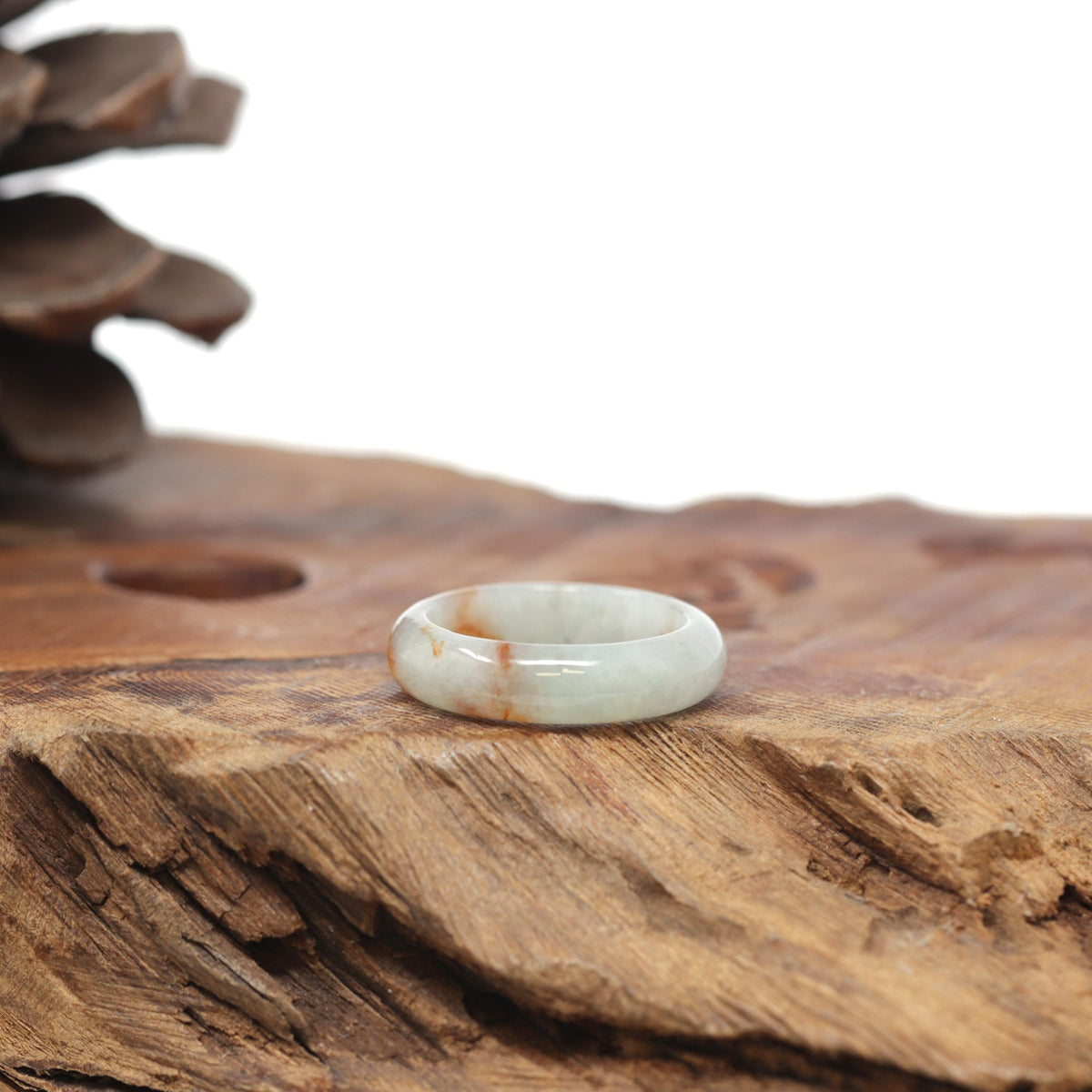 Baikalla Natural Icy Light Green &amp; Sajin (Golden Dust) Jadeite Jade Traditional Ring 