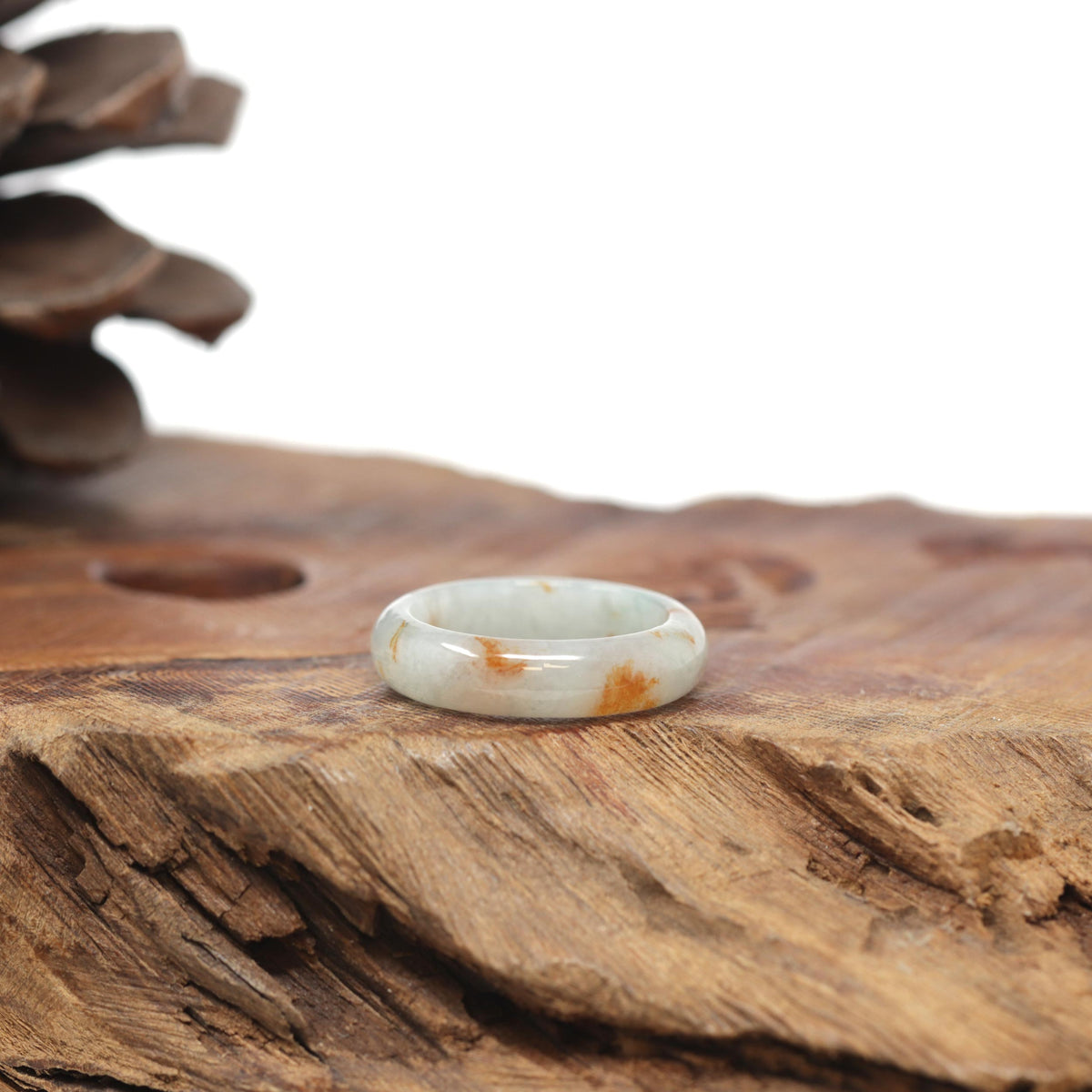 Baikalla Natural Icy Light Green &amp; Sajin (Golden Dust) Jadeite Jade Traditional Ring 