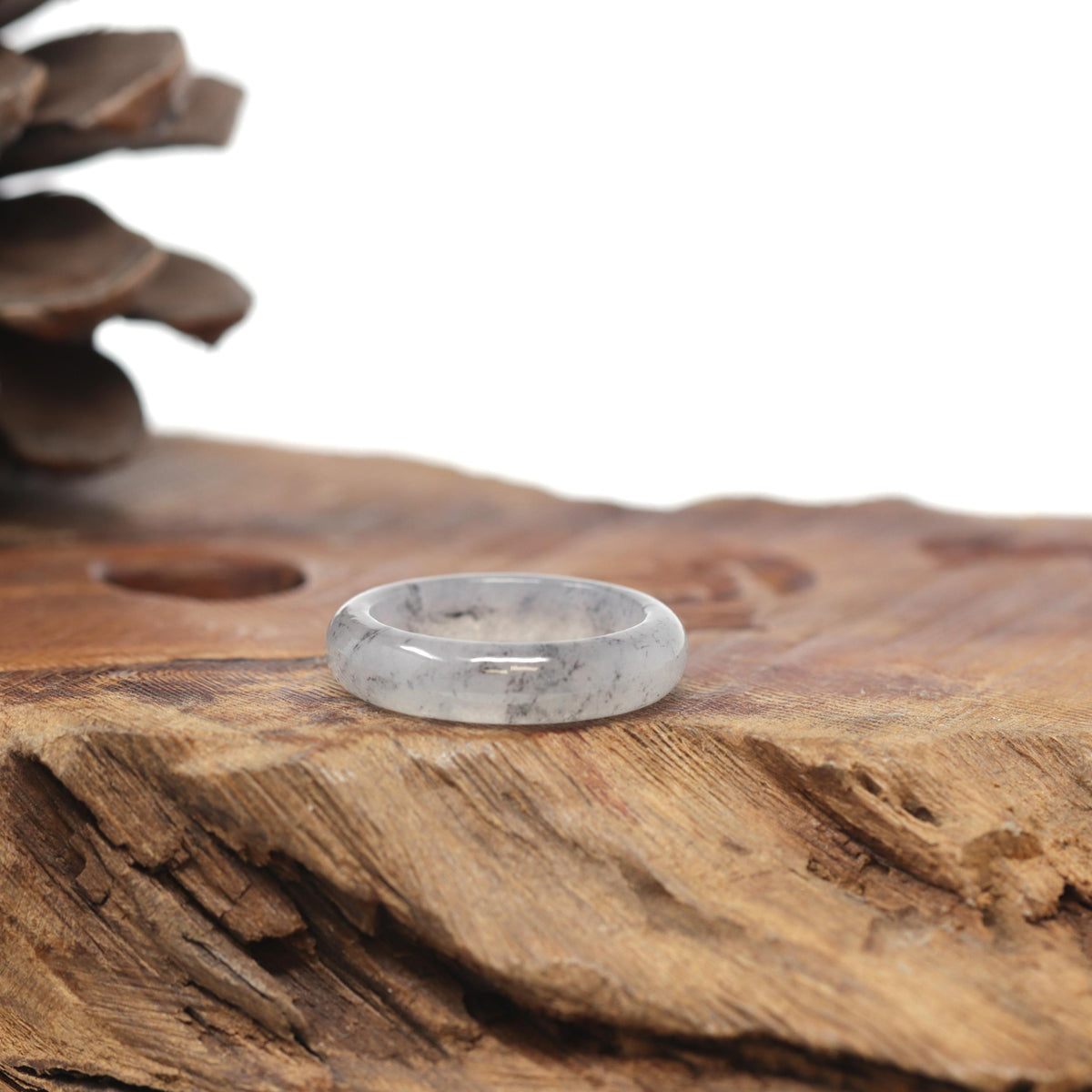 Baikalla Natural Icy Black Sesame Wuji Jadeite Jade Traditional Ring 