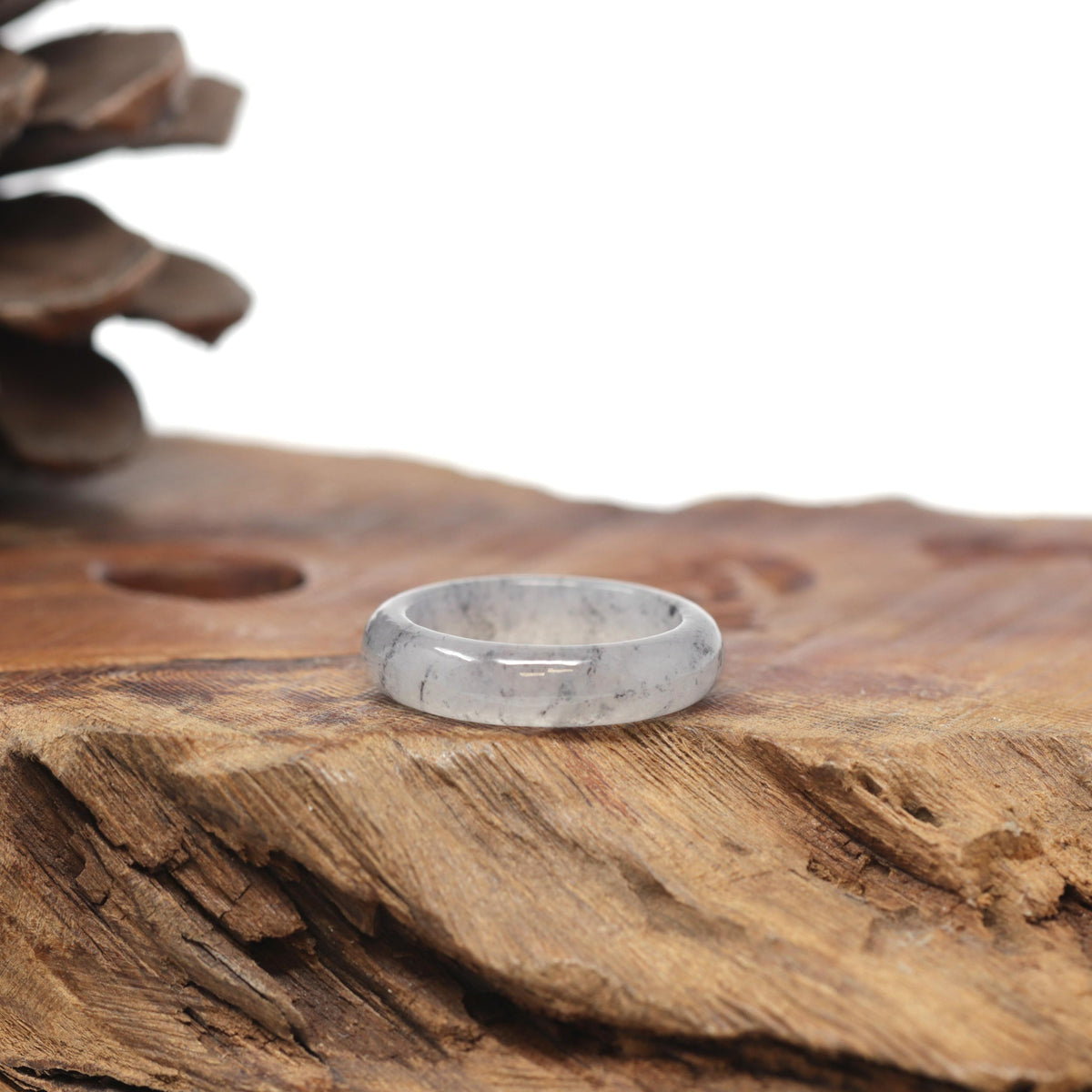 Baikalla Natural Icy Black Sesame Wuji Jadeite Jade Traditional Ring 