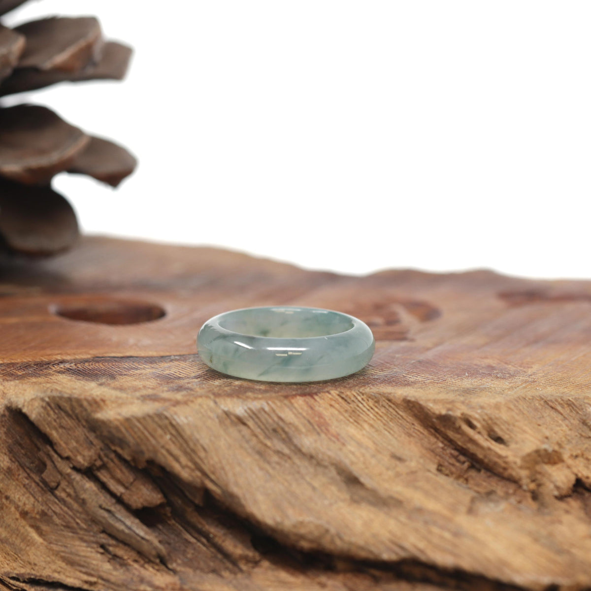 Baikalla Natural Icy Blue-Green Flowers Jadeite Jade Traditional Ring 