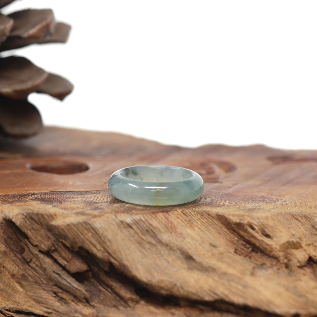 Baikalla Natural Icy Blue-Green Flowers Jadeite Jade Traditional Ring 
