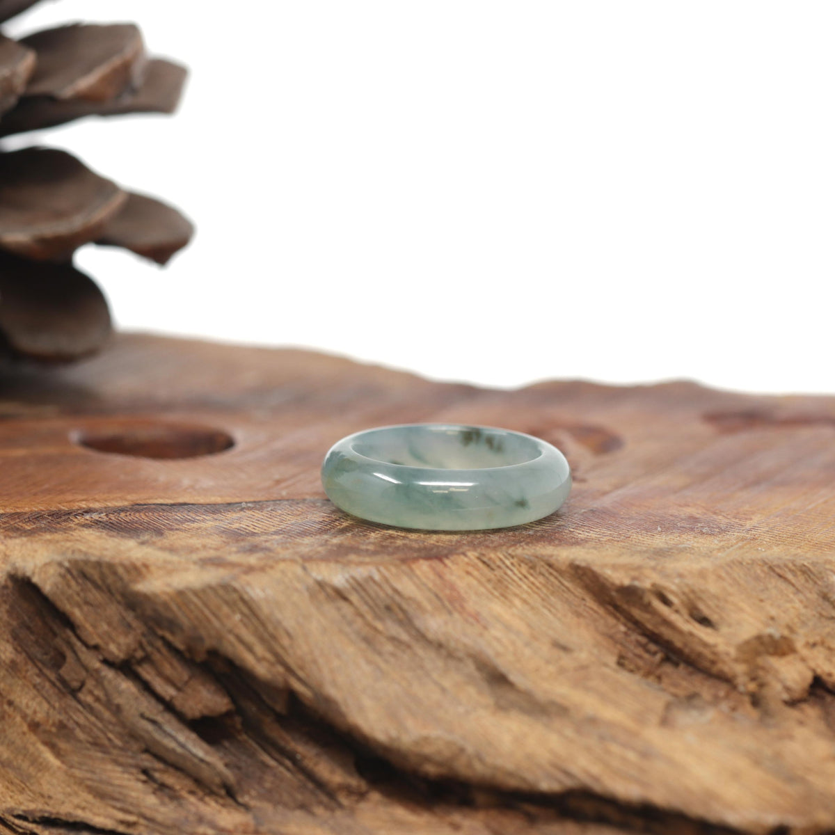 Baikalla Natural Icy Blue-Green Flowers Jadeite Jade Traditional Ring 