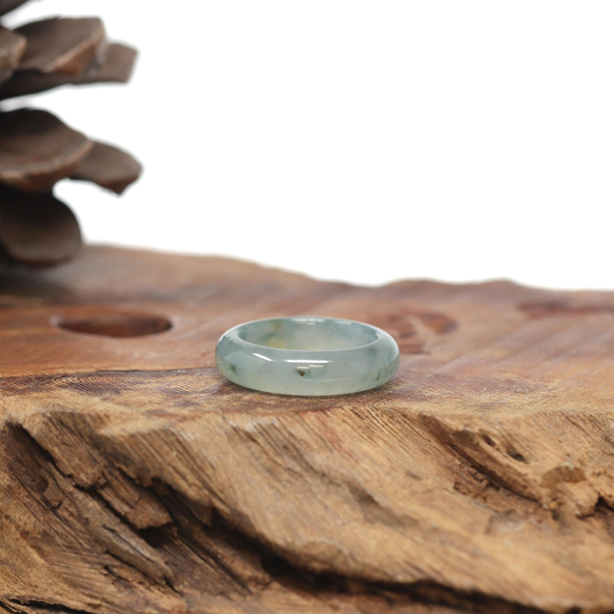 Baikalla Natural Icy Blue-Green Flowers Jadeite Jade Traditional Ring 