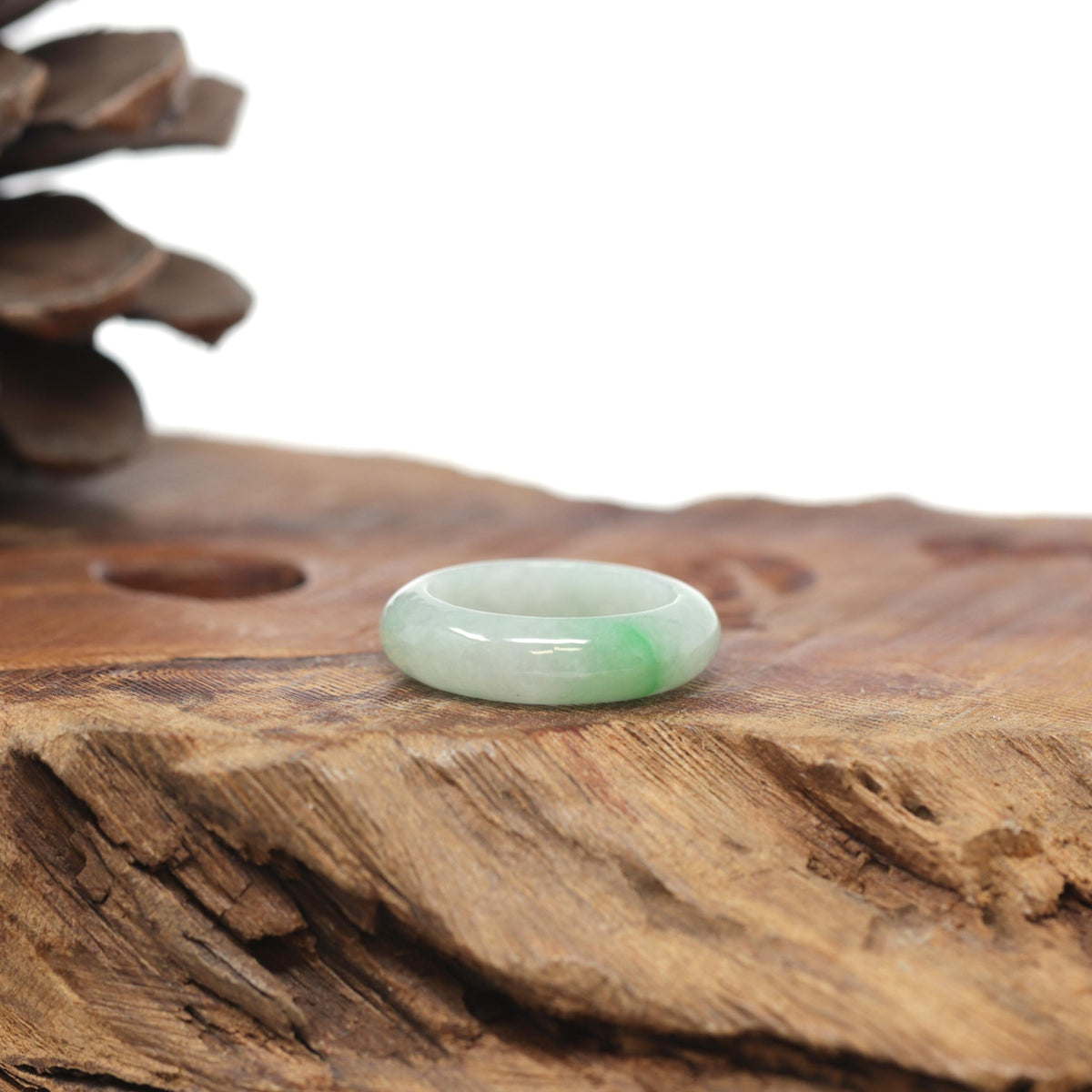 Baikalla Natural Light Green W/ Vibrant Apple-Green Patch Jadeite Jade Traditional Ring 