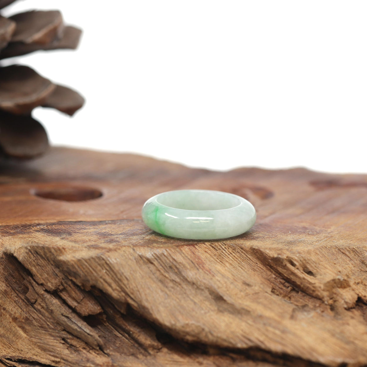 Baikalla Natural Light Green W/ Vibrant Apple-Green Patch Jadeite Jade Traditional Ring 