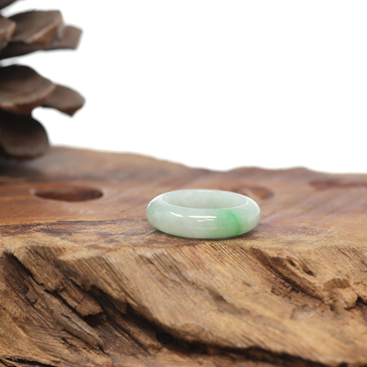 Baikalla Natural Light Green W/ Vibrant Apple-Green Patch Jadeite Jade Traditional Ring 