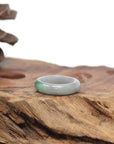 Baikalla Natural Light Grey Wuji & Apple-Green Jadeite Jade Traditional Ring 