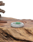 Baikalla Natural Light Grey Wuji & Apple-Green Jadeite Jade Traditional Ring 