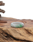 Baikalla Natural Light Grey Wuji & Apple-Green Jadeite Jade Traditional Ring 