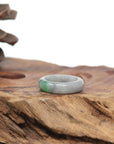 Baikalla Natural Light Grey Wuji & Apple-Green Jadeite Jade Traditional Ring 