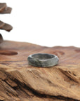 Baikalla Natural Icy Black Wuji & Apple-Green Jadeite Jade Traditional Ring 