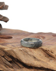 Baikalla Natural Icy Black Wuji & Apple-Green Jadeite Jade Traditional Ring 
