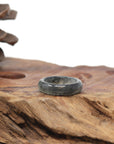 Baikalla Natural Icy Black Wuji & Apple-Green Jadeite Jade Traditional Ring 