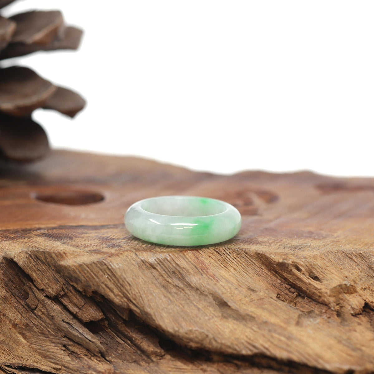 Baikalla Natural Icy Light Green W/ Vibrant Apple-Green Patch Jadeite Jade Traditional Ring 