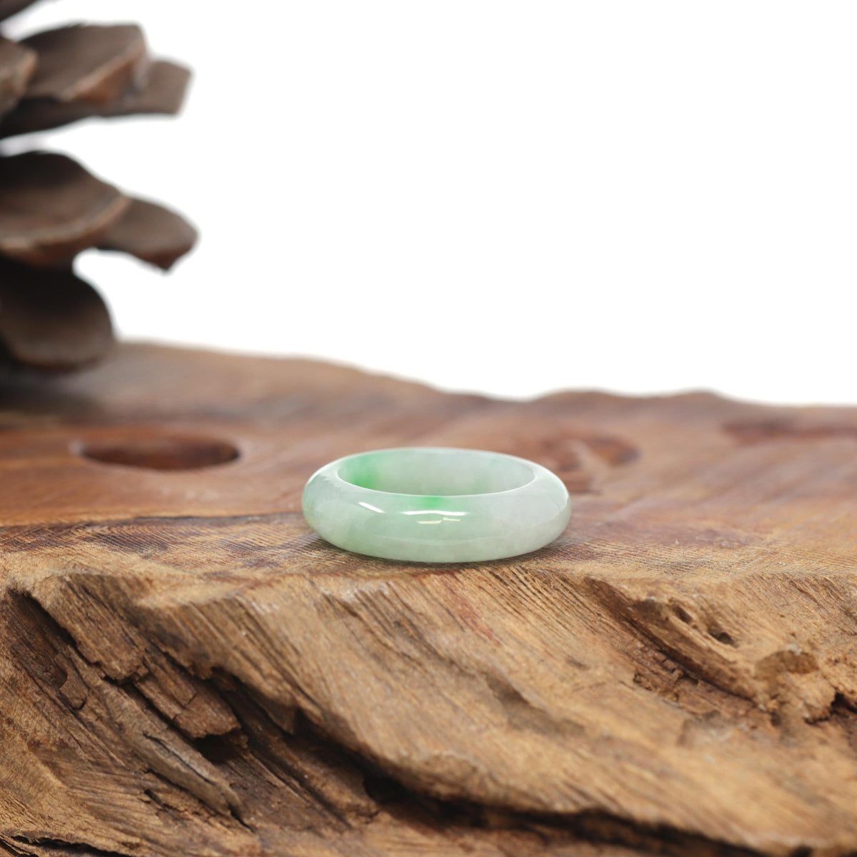 Baikalla Natural Icy Light Green W/ Vibrant Apple-Green Patch Jadeite Jade Traditional Ring 