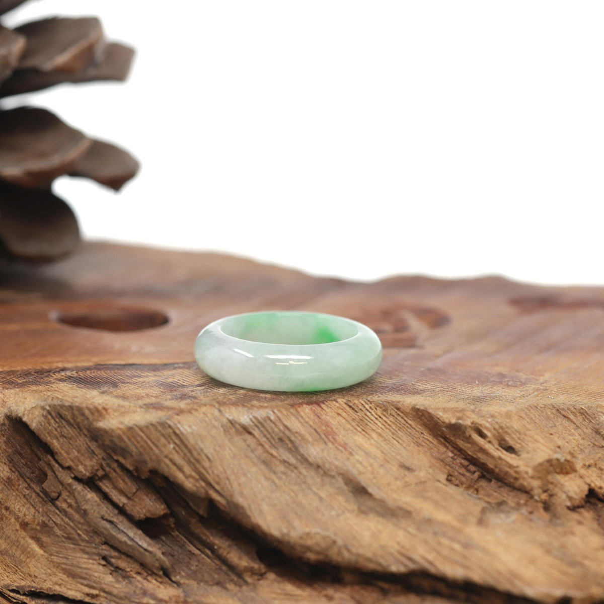 Baikalla Natural Icy Light Green W/ Vibrant Apple-Green Patch Jadeite Jade Traditional Ring 