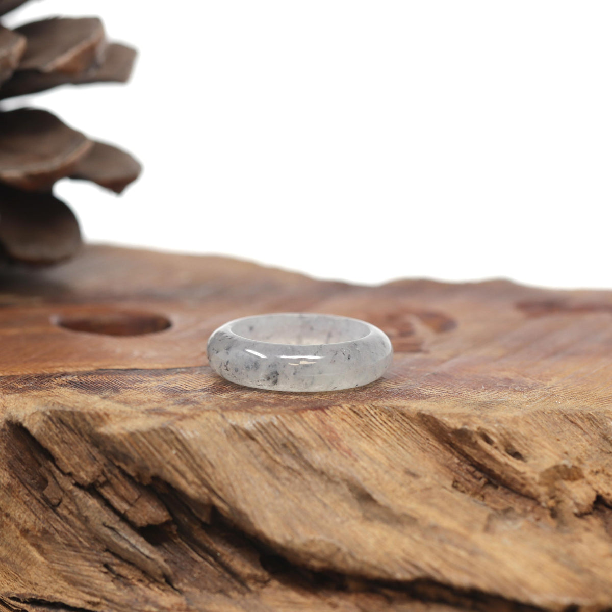 Baikalla Natural Icy Black Sesame Wuji Jadeite Jade Traditional Ring 