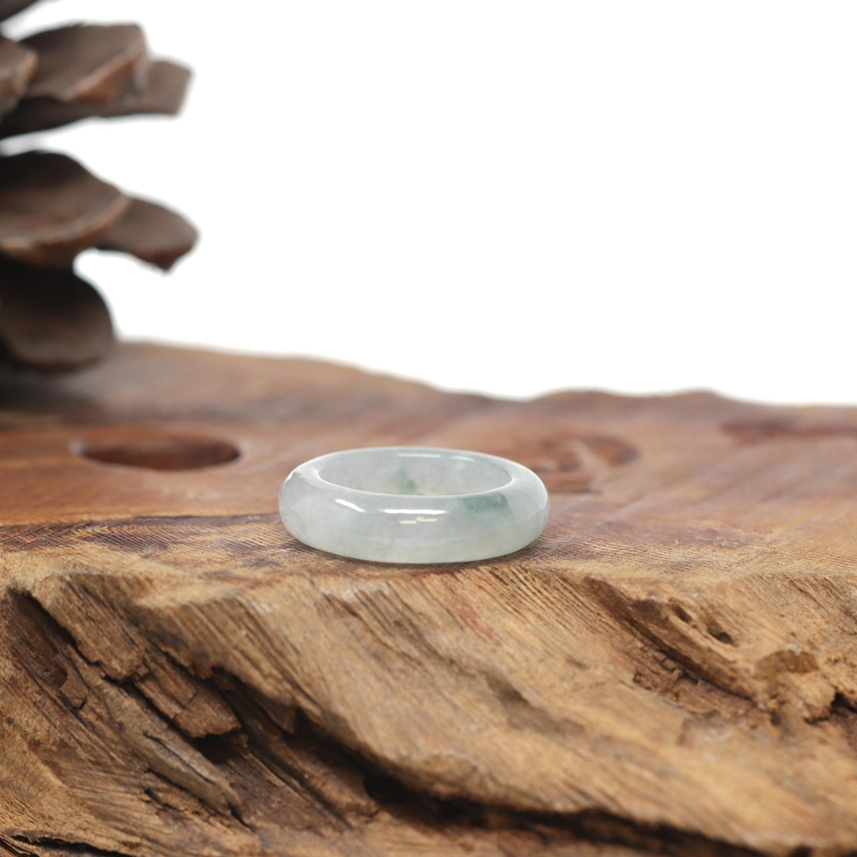 Baikalla Natural Icy Blue-Green Flower Jadeite Jade Traditional Ring 