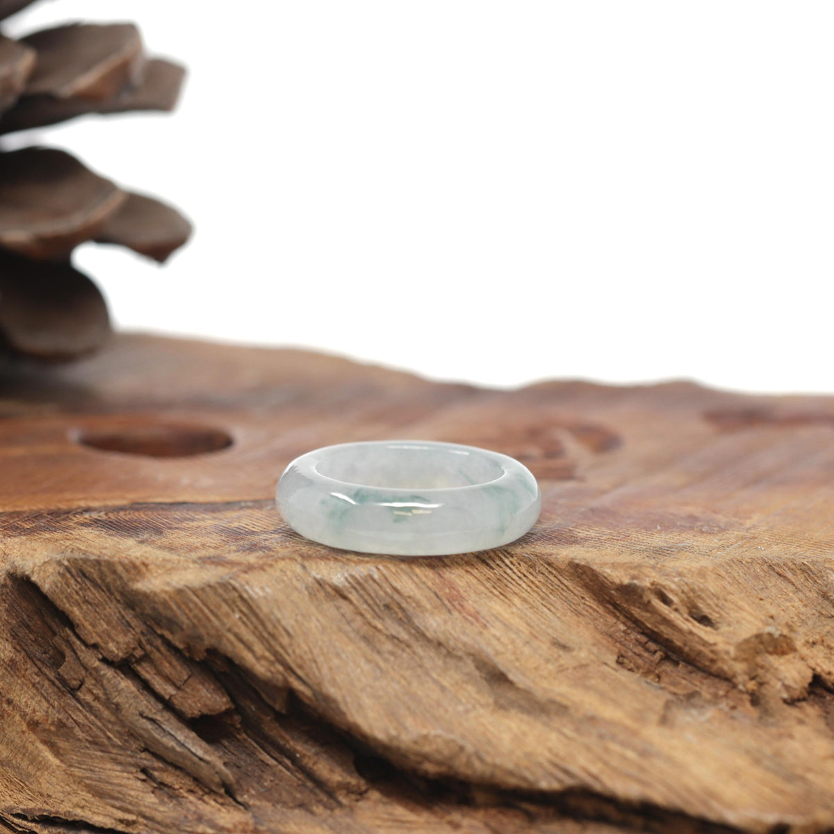 Baikalla Natural Icy Blue-Green Flower Jadeite Jade Traditional Ring 