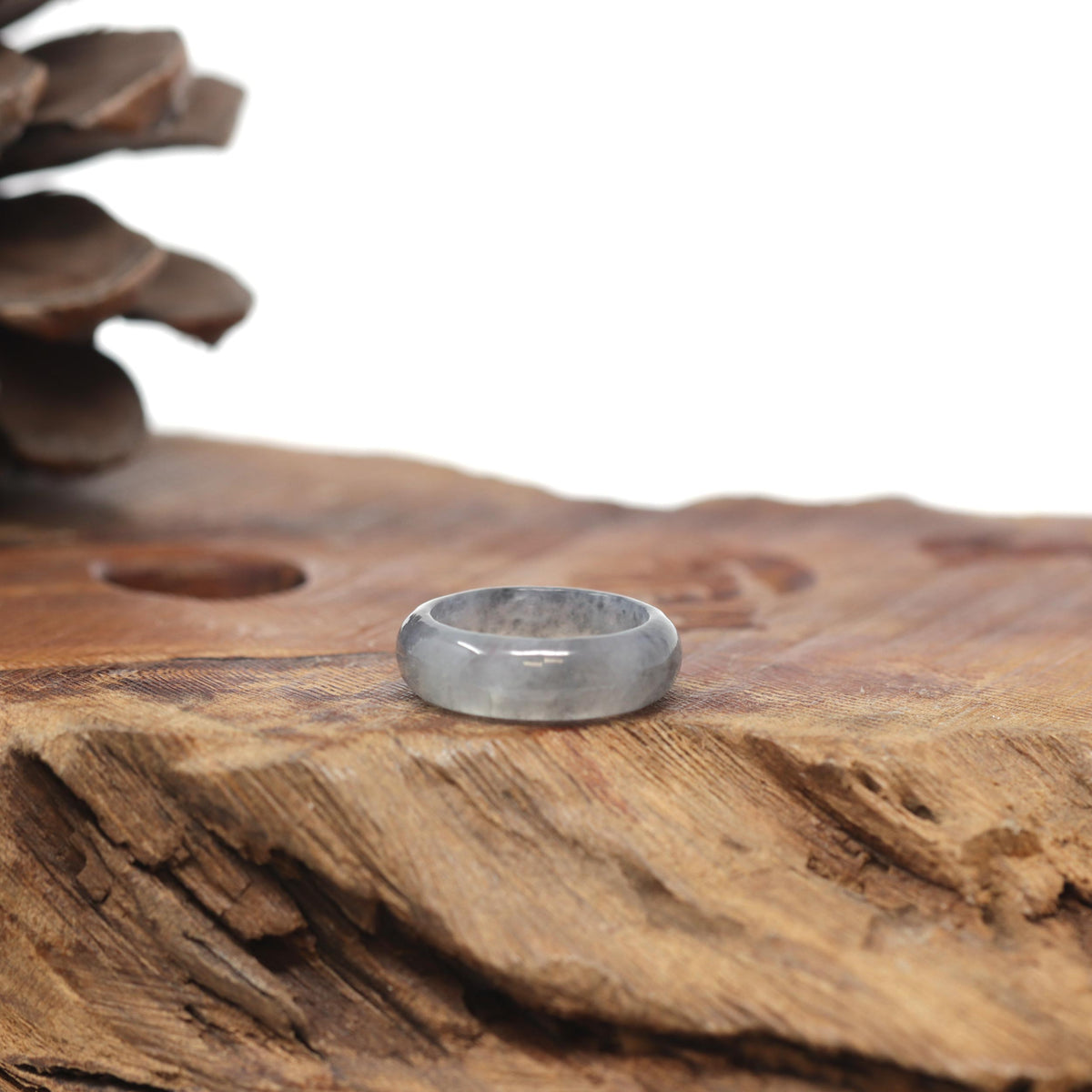 Baikalla Natural Icy Black Wuji Jadeite Jade Traditional Ring 