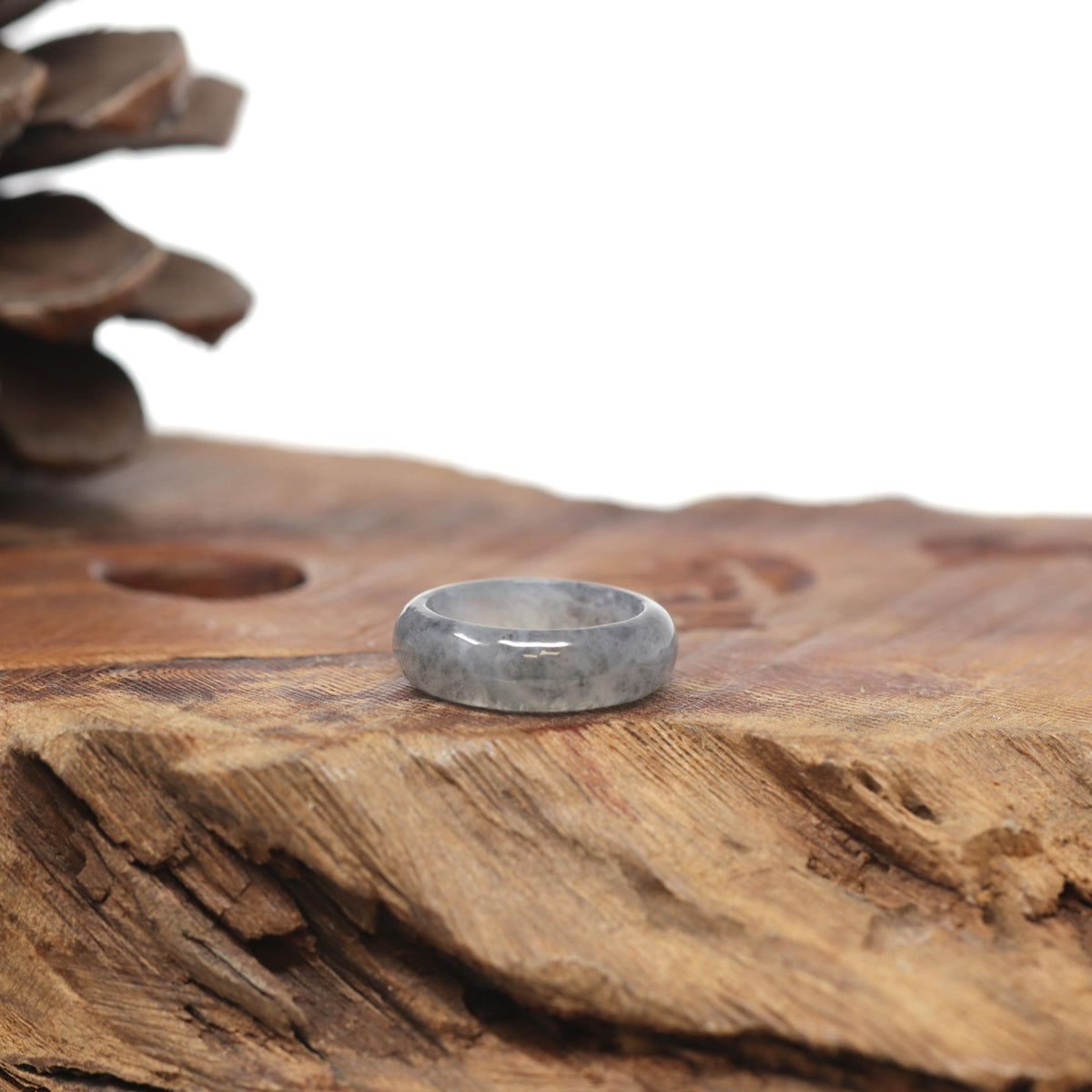 Baikalla Natural Icy Black Wuji Jadeite Jade Traditional Ring 
