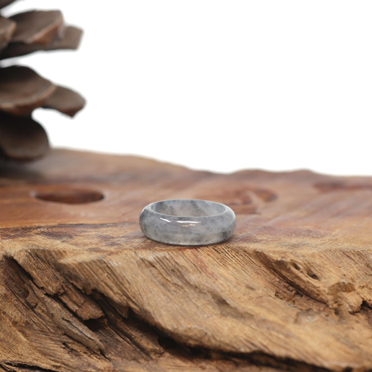Baikalla Natural Icy Black Wuji Jadeite Jade Traditional Ring 