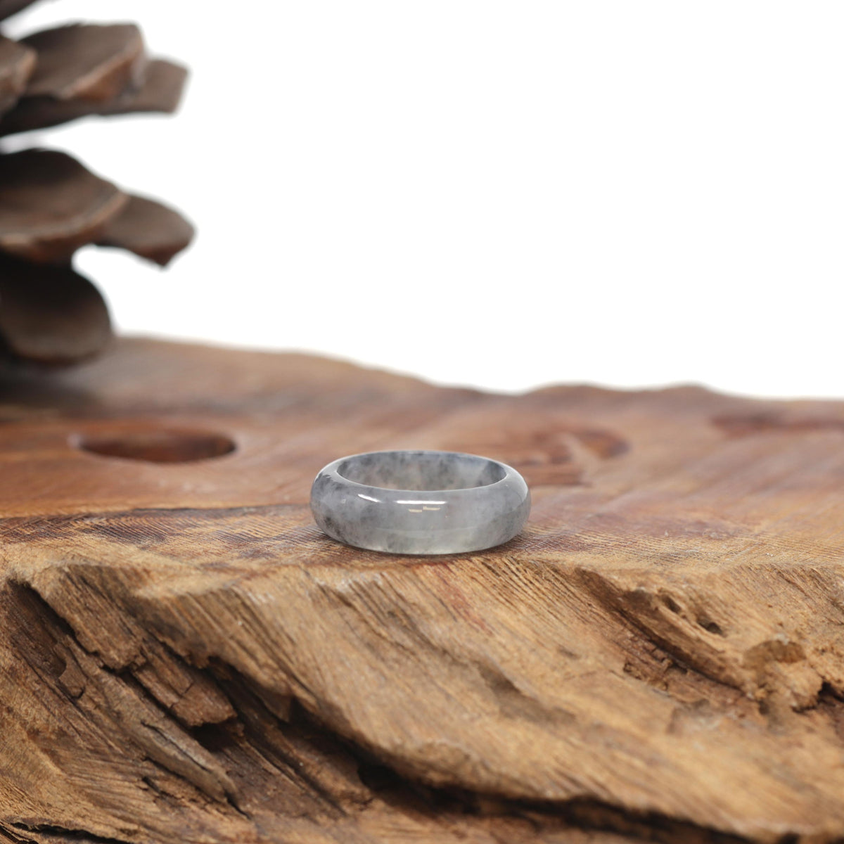 Baikalla Natural Icy Black Wuji Jadeite Jade Traditional Ring 
