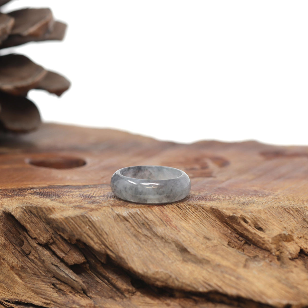 Baikalla Natural Icy Black Wuji Jadeite Jade Traditional Ring 