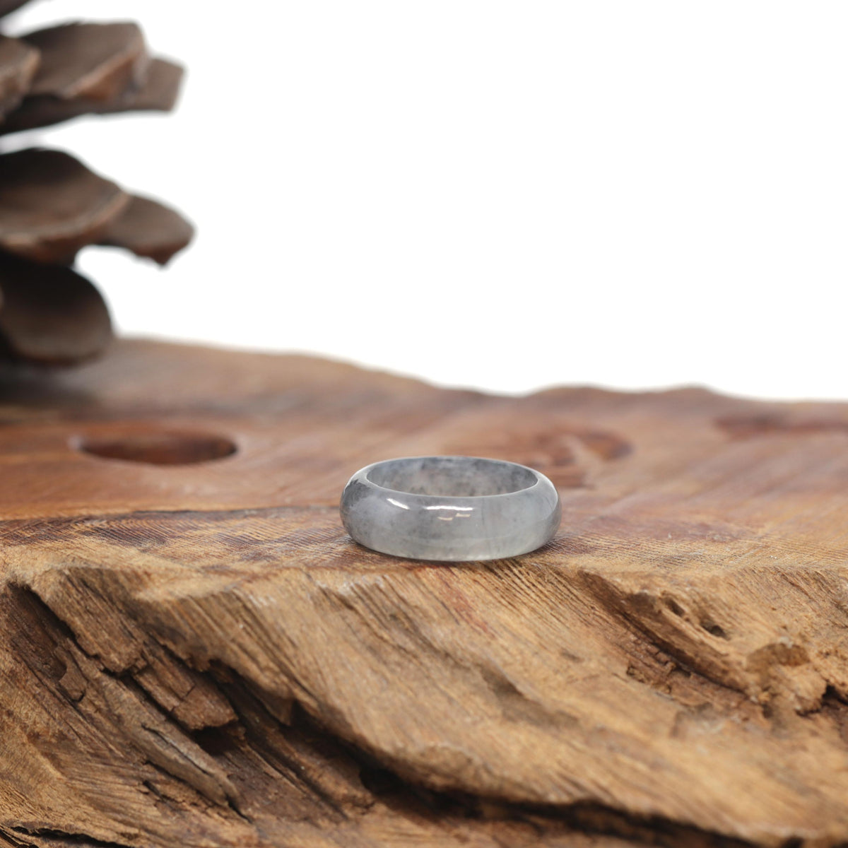 Baikalla Natural Icy Black Wuji Jadeite Jade Traditional Ring 