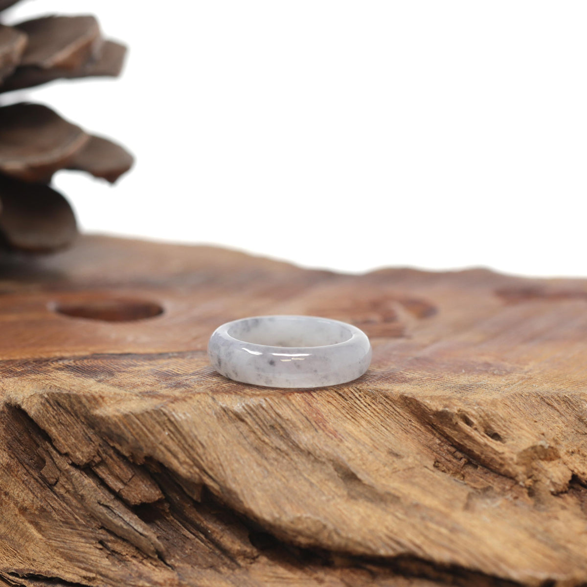 Baikalla Natural Icy Black Sesame Wuji Jadeite Jade Traditional Ring 