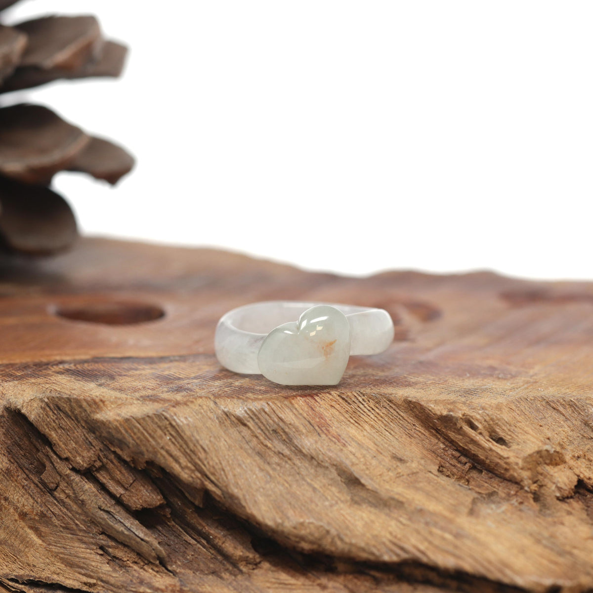 Baikalla Natural Icy Light Green &amp; Sajin (Golden Dust) Jadeite Jade "Heart" Traditional Ring 