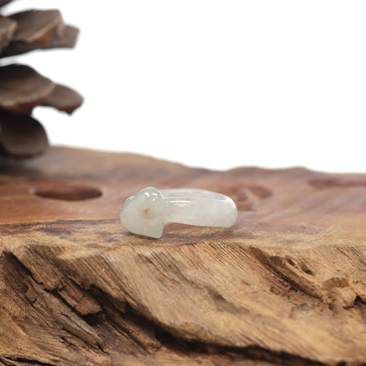 Baikalla Natural Icy Light Green &amp; Sajin (Golden Dust) Jadeite Jade "Heart" Traditional Ring 