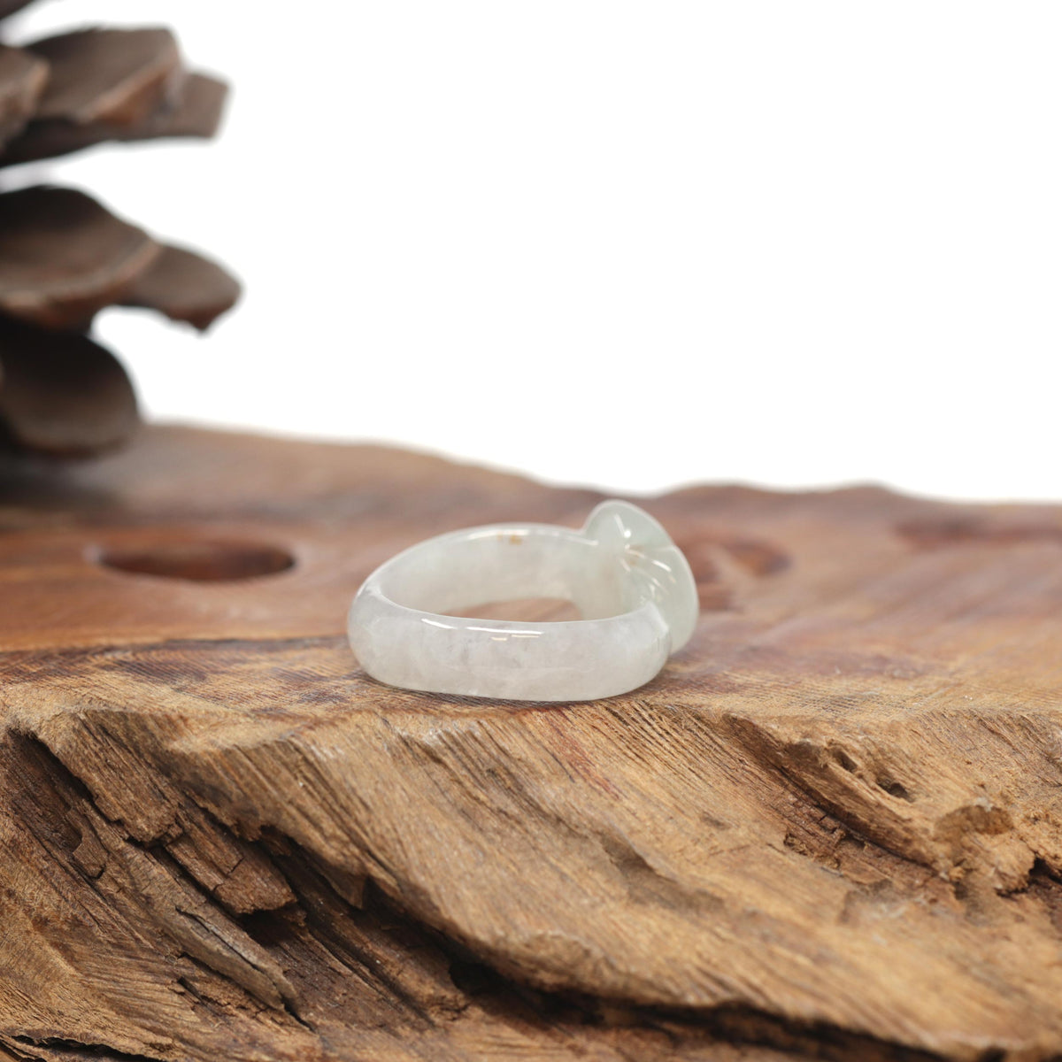 Baikalla Natural Icy Light Green &amp; Sajin (Golden Dust) Jadeite Jade "Heart" Traditional Ring 