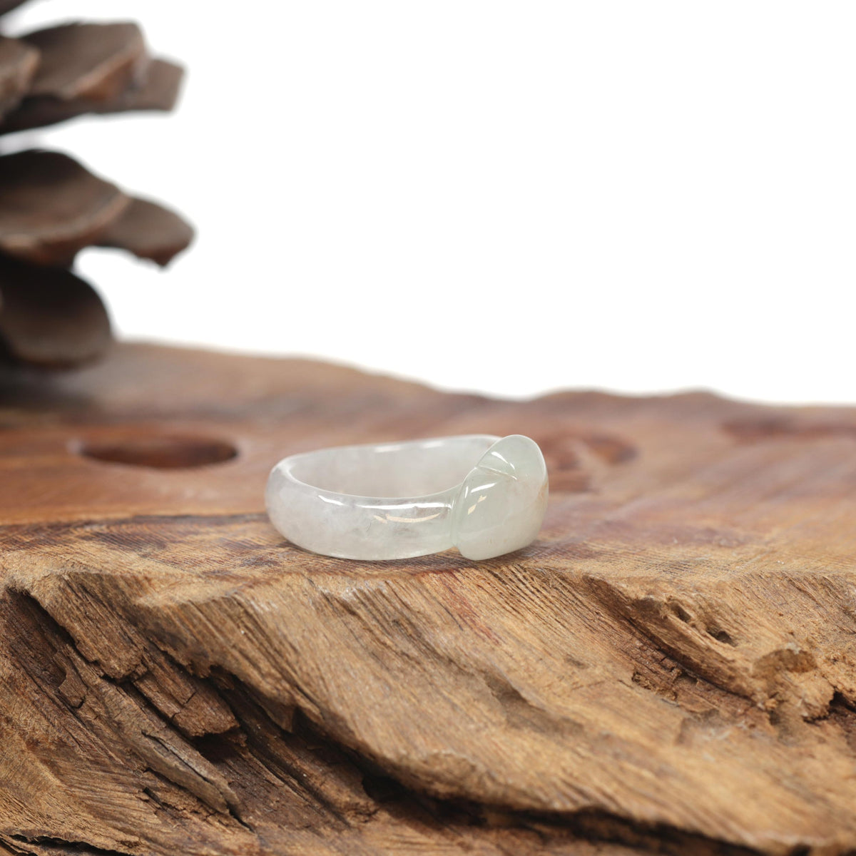 Baikalla Natural Icy Light Green &amp; Sajin (Golden Dust) Jadeite Jade "Heart" Traditional Ring 
