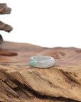 Baikalla Natural Icy Light Grey Wuji & Apple-Green Jadeite Jade Traditional Ring 
