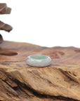 Baikalla Natural Icy Light Grey Wuji & Apple-Green Jadeite Jade Traditional Ring 