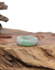 Baikalla Natural Icy Light Grey Wuji & Apple-Green Jadeite Jade Traditional Ring 