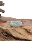 Baikalla Natural Icy Light Grey Wuji & Apple-Green Jadeite Jade Traditional Ring 