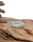 Baikalla Natural Icy Light Grey Wuji & Apple-Green Jadeite Jade Traditional Ring 