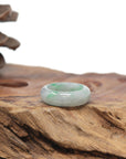 Baikalla Natural Icy Light Grey Wuji & Apple-Green Jadeite Jade Traditional Ring 