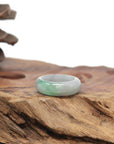 Baikalla Natural Icy Light Grey Wuji & Apple-Green Jadeite Jade Traditional Ring 