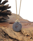 Baikalla Smoky Purple "Ping An Kou" Nephrite Jade Pendant W/ 18K Yellow Gold Bail & Tourmaline