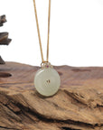 Baikalla "Ping An Kou" (Good Luck Button) Nephrite Jade Pendant W/ 18K Yellow Gold Bail & Tourmaline