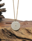 Baikalla "Ping An Kou" (Good Luck Button) Nephrite Jade Pendant W/ 18K Yellow Gold Bail & Tourmaline