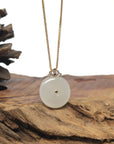 Baikalla "Ping An Kou" (Good Luck Button) Nephrite Jade Pendant W/ 18K Yellow Gold Bail & Tourmaline