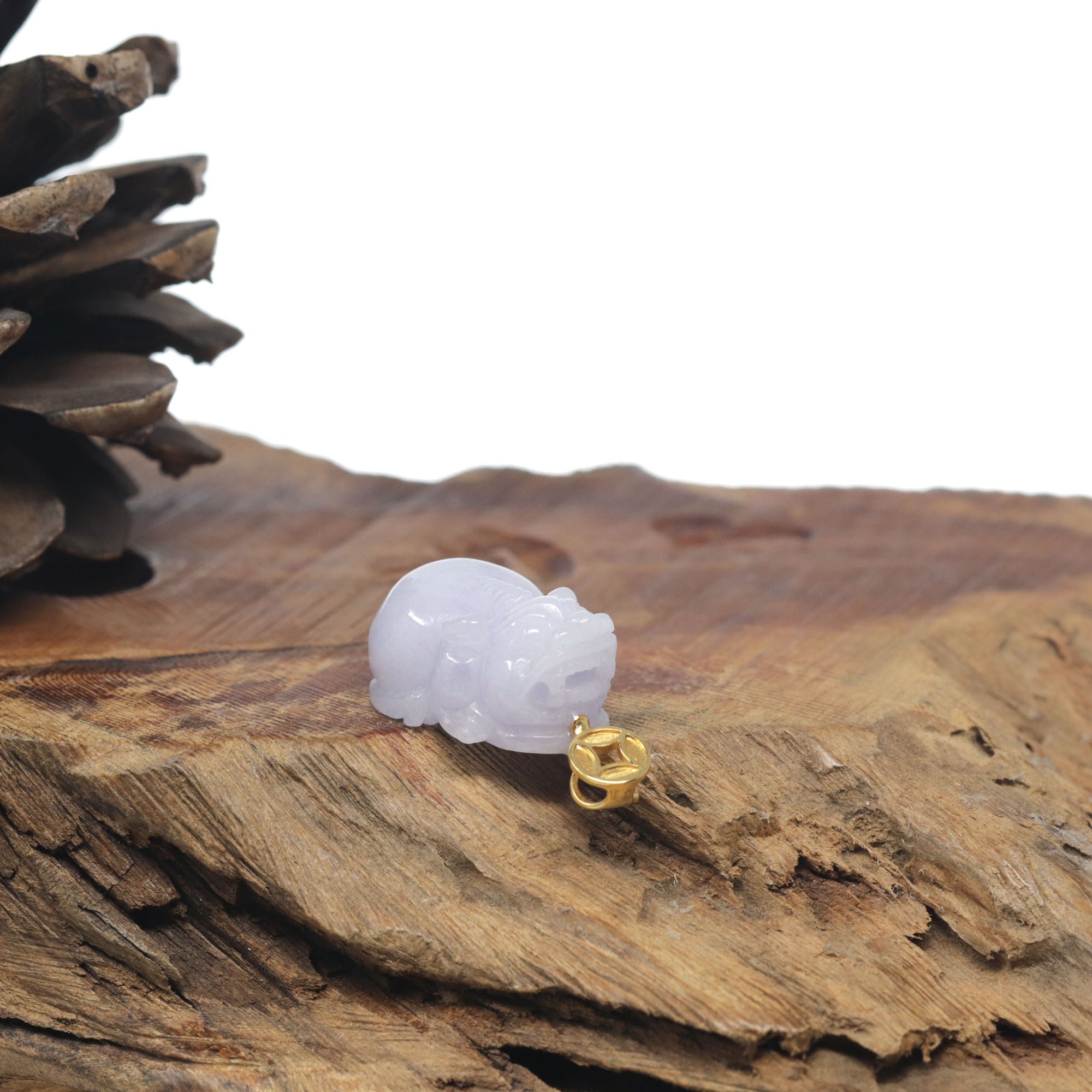 Baikalla Lavender &quot;PiXiu&quot; (Fortune Beast) Jadeite Jade Pendant W/ 18K Yellow Gold Bail