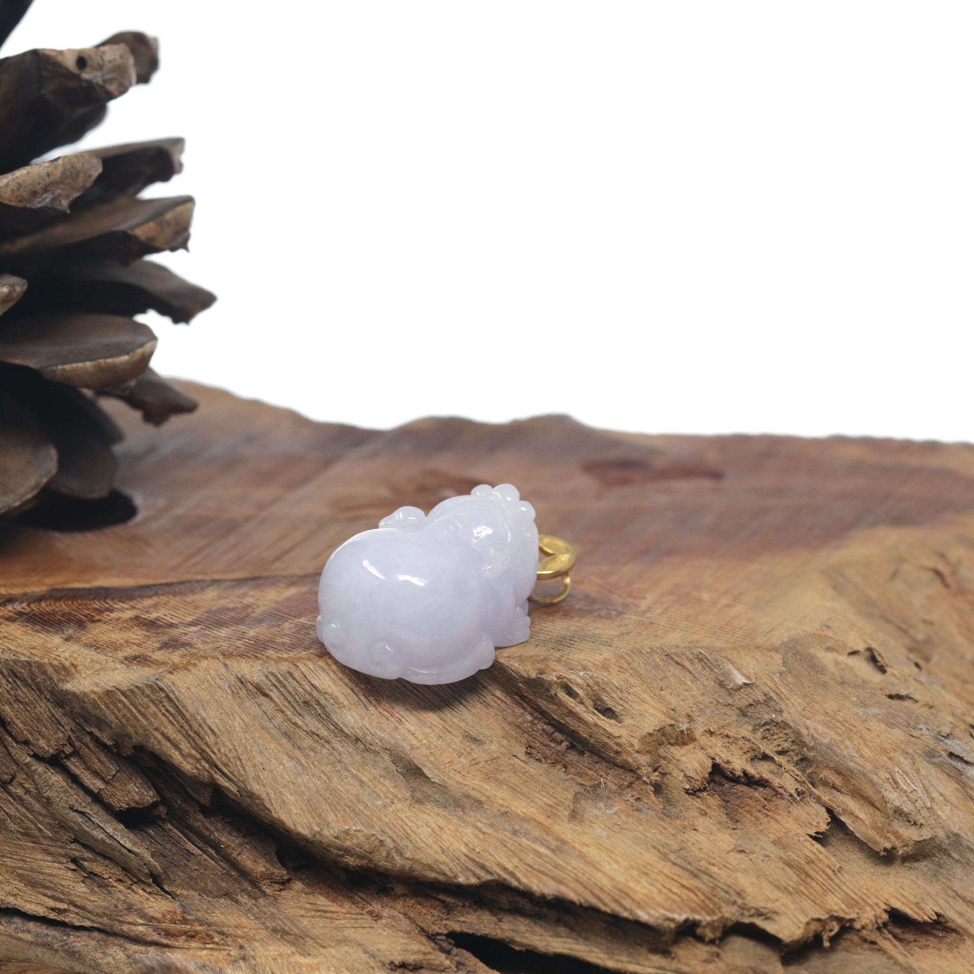 Baikalla Lavender &quot;PiXiu&quot; (Fortune Beast) Jadeite Jade Pendant W/ 18K Yellow Gold Bail