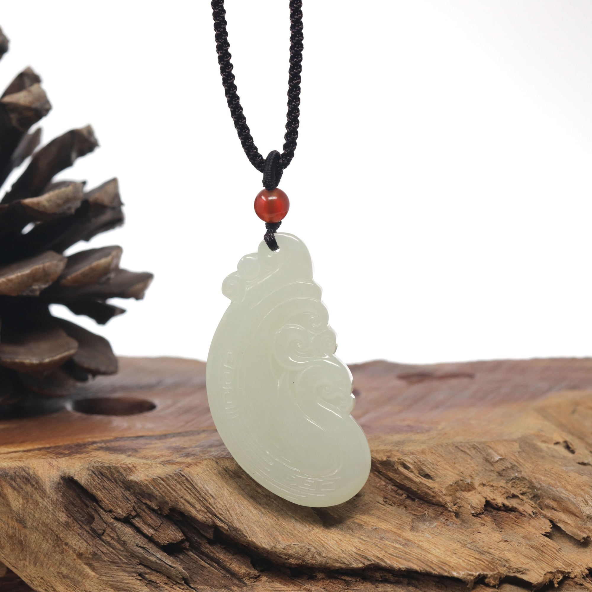 Baikalla &quot;Dragon &amp; Phoenix&quot; Light Green Nephrite Jade Pendant Necklaces